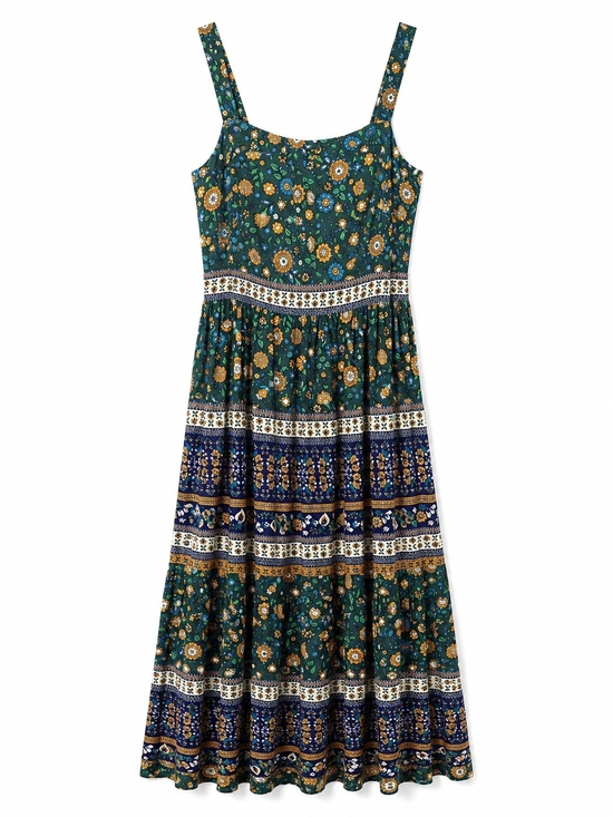 Umgee Dresses & Skirts - Floral Tiered Sundress in Teal and Navy
